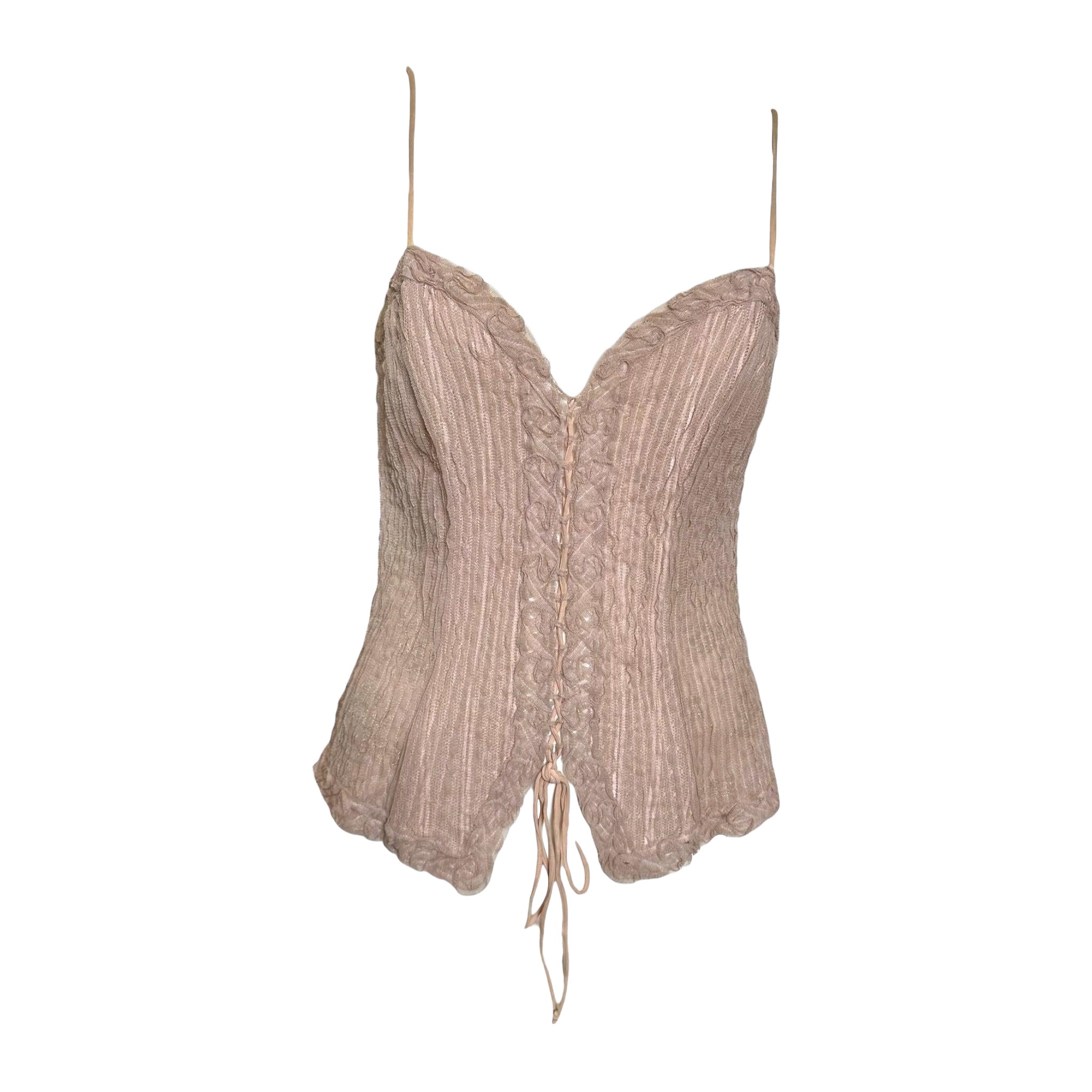 Pre-owned La Perla Blush Pink Metallic Floral Lace Corset Top