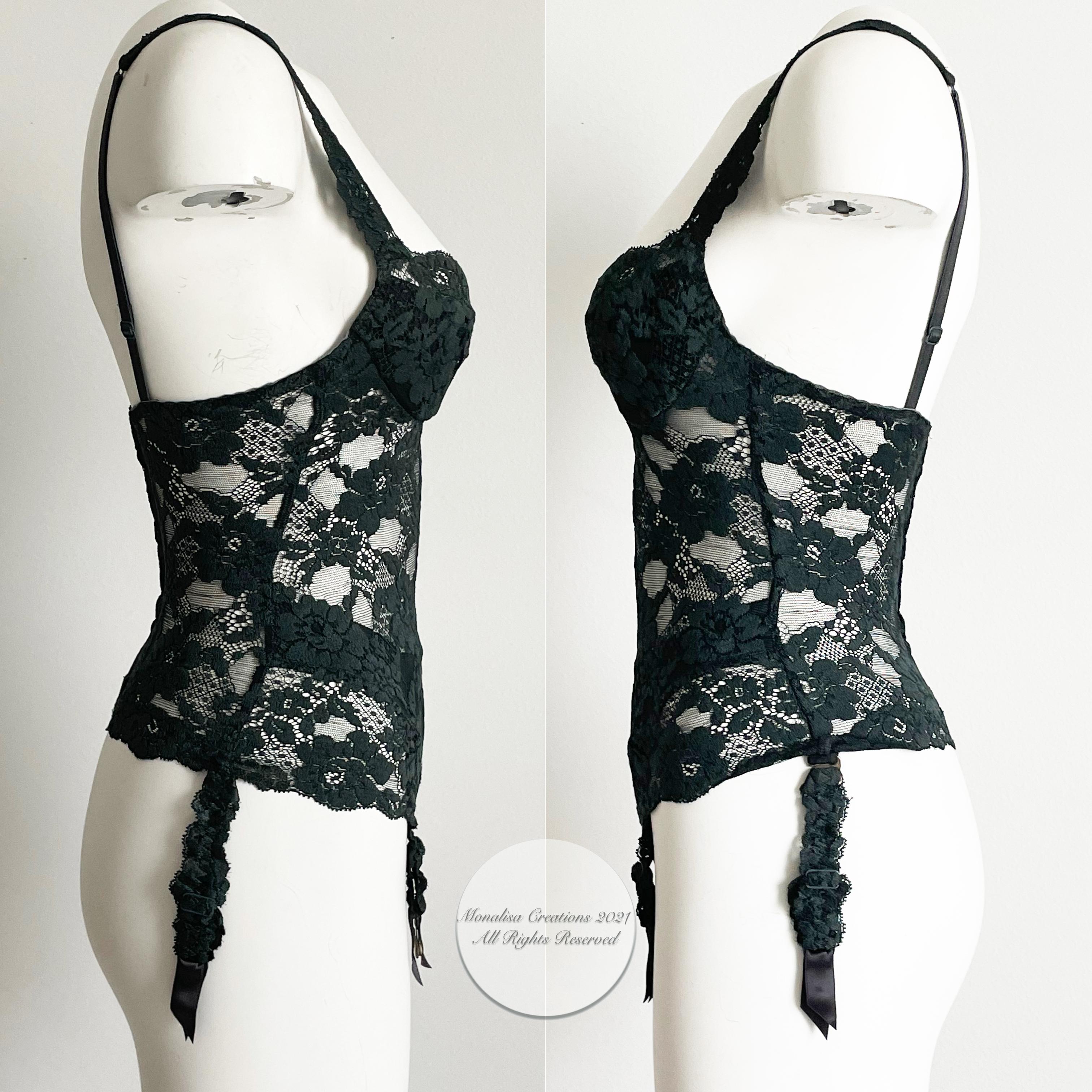 Black La Perla Body Suit with Garter Straps Floral Lace New With Tags 2003 NOS Size 34