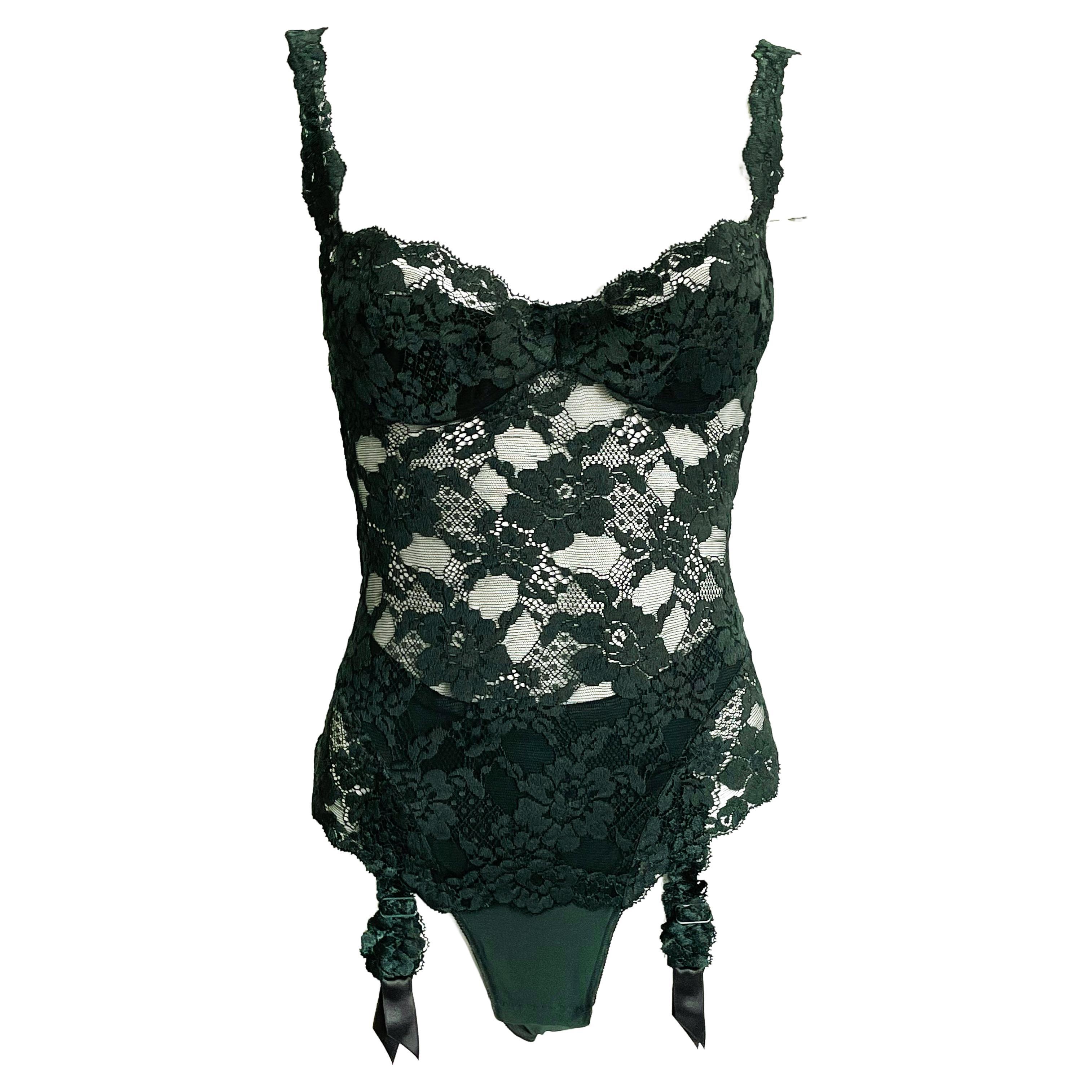 La Perla Body Suit with Garter Straps Floral Lace New With Tags 2003 NOS Size 34