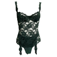 La Perla Body Suit with Garter Straps Floral Lace New With Tags 2003 NOS Size 34