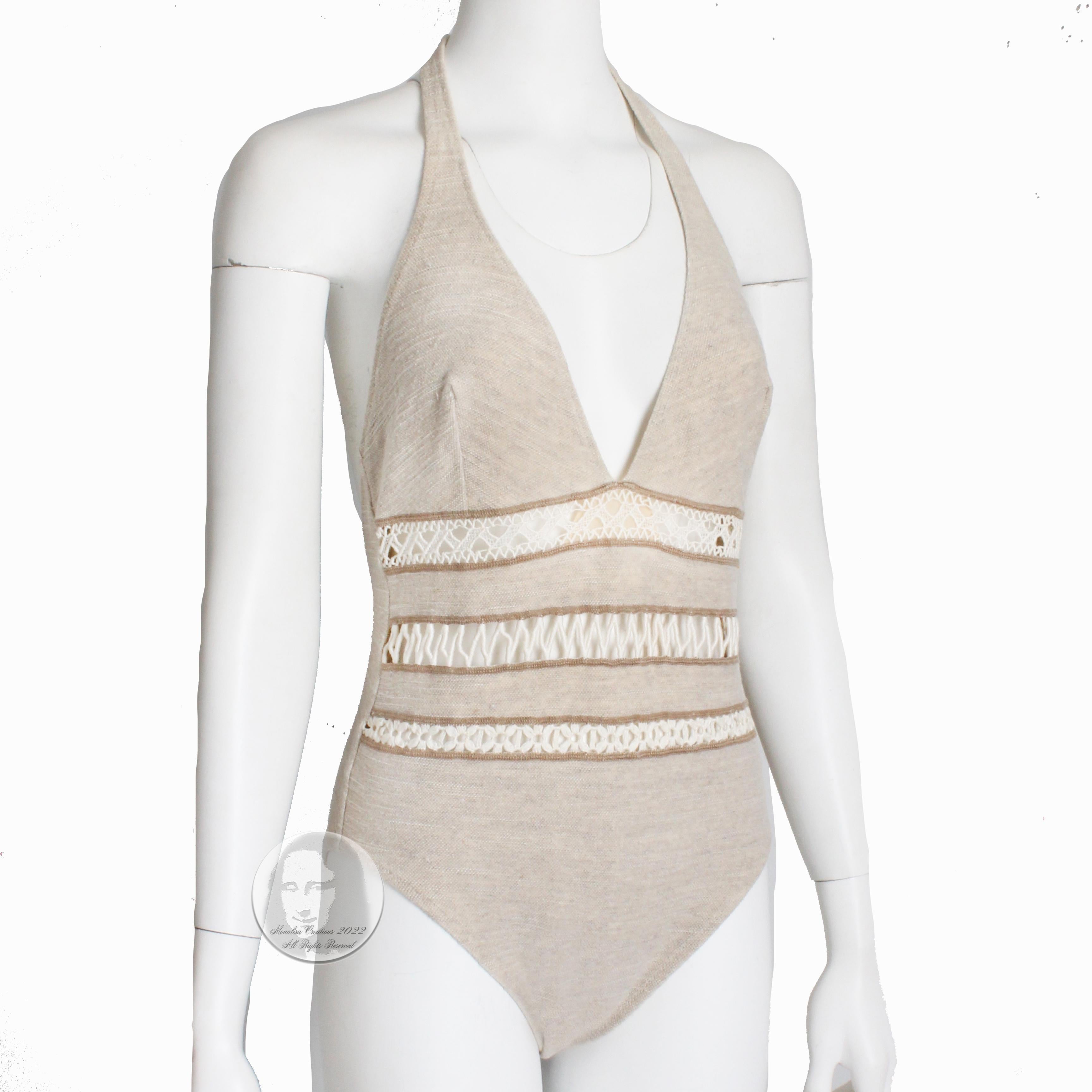 La Perla Bodysuit Swimsuit Halter Linen Macrame Size 48 For Sale at 1stDibs