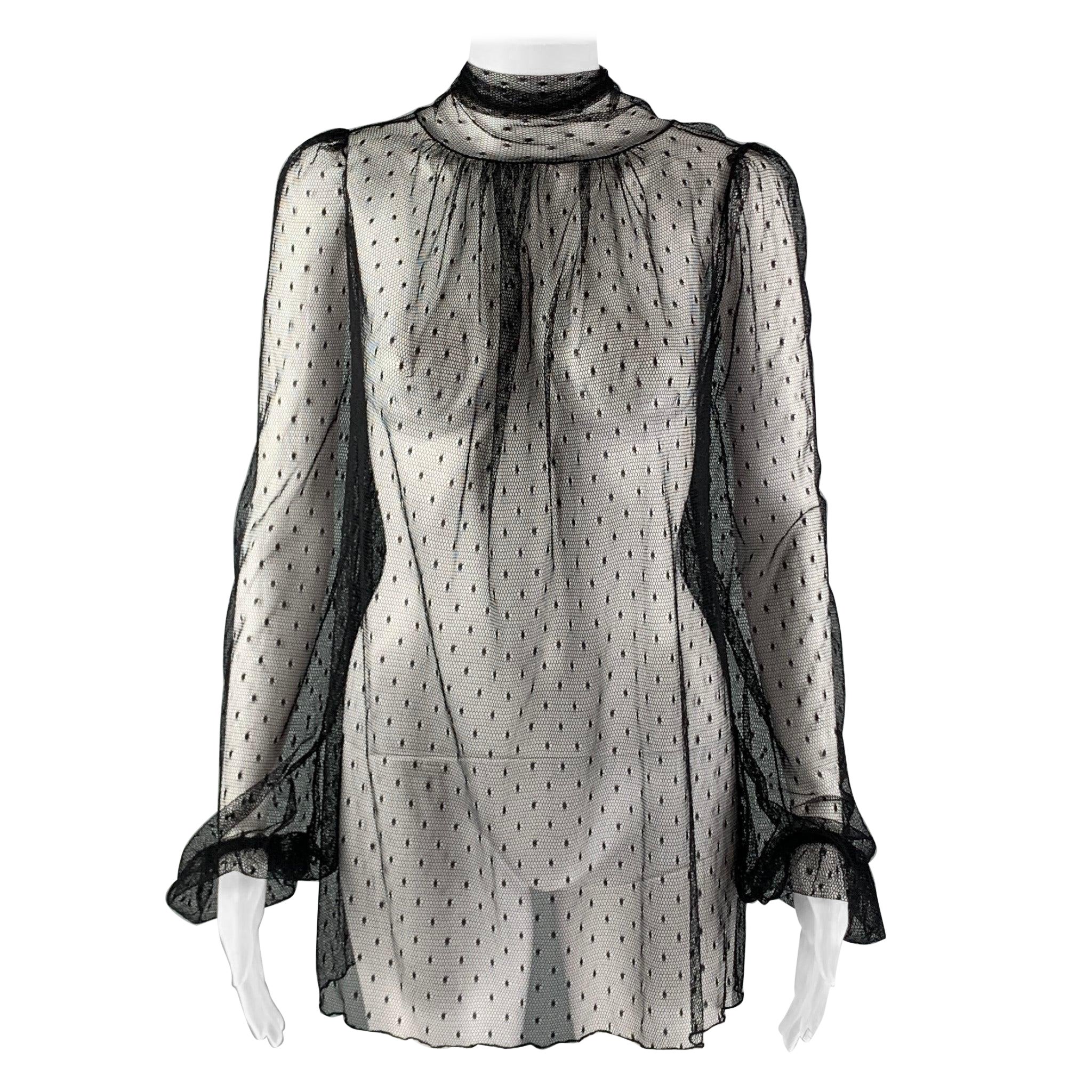 LA PERLA COLLEZIONE Chemisier avec nœud en maille de nylon noir, taille 4 en vente