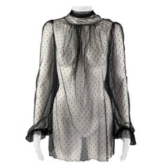 LA PERLA COLLEZIONE Size 4 Black Nylon Mesh Bow Blouse
