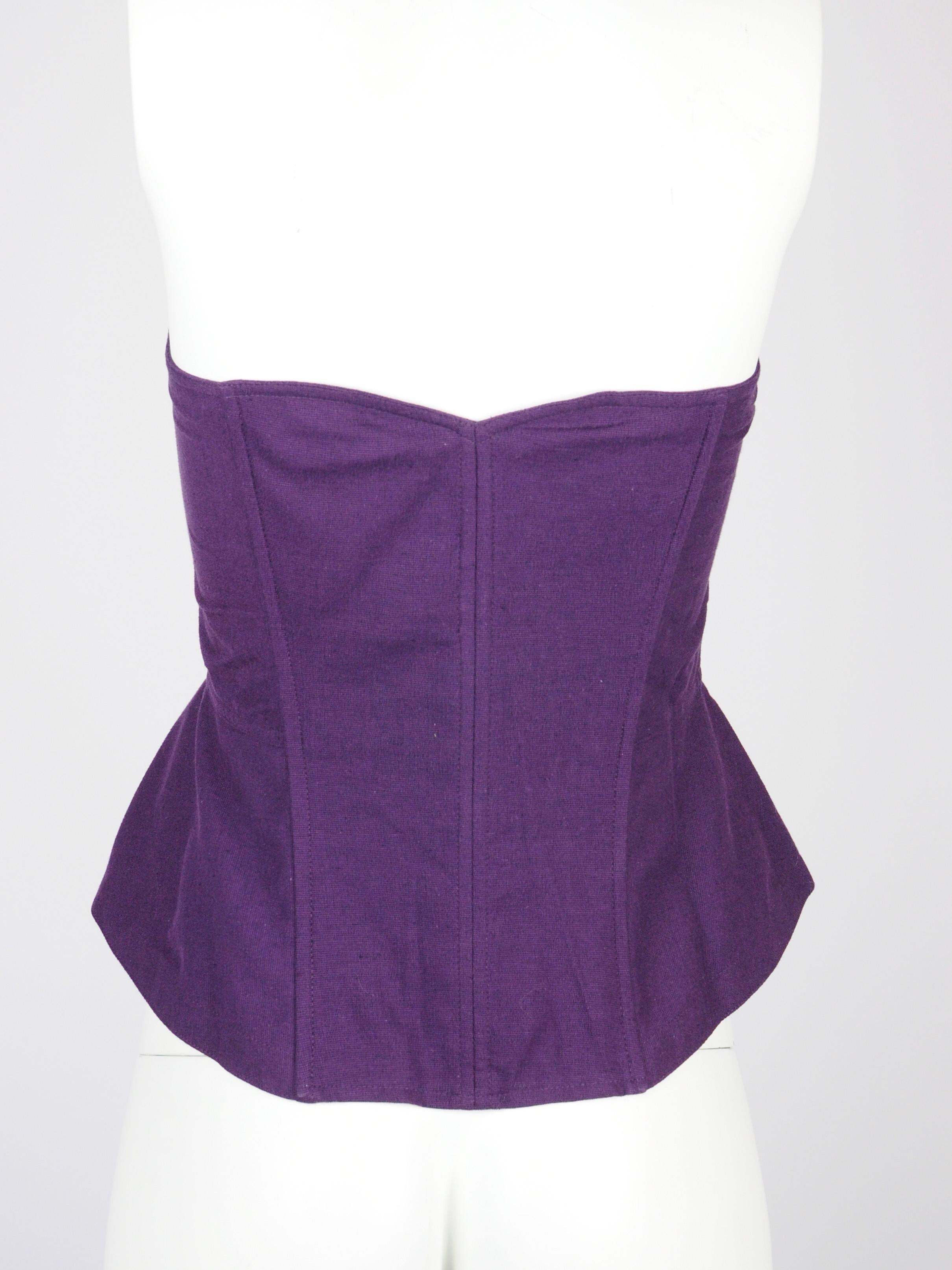 Women's La Perla Corset NWT Deadstock Purple Linen Blend Zipper Peplum Shape 1990s For Sale