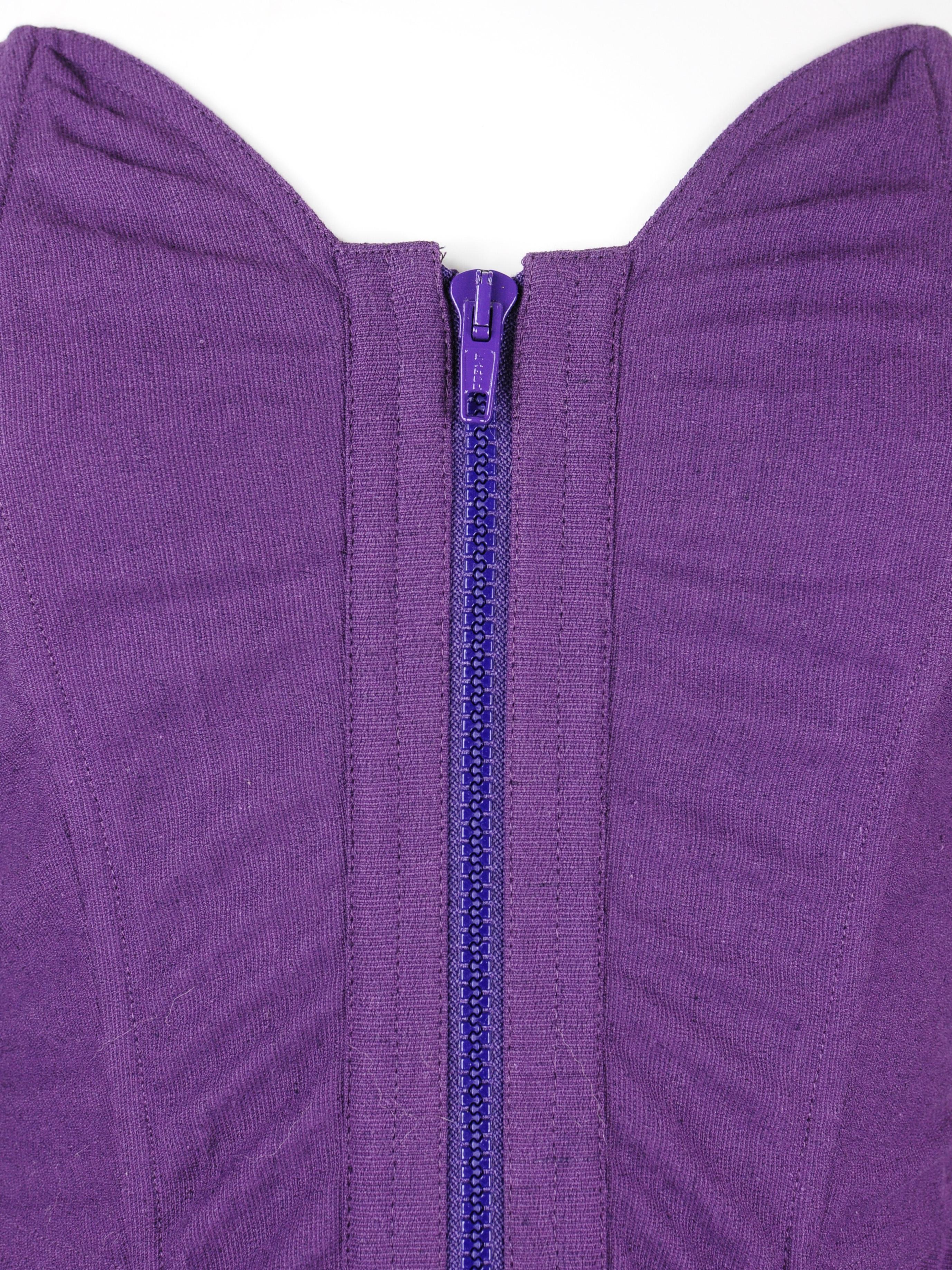 La Perla Corset NWT Deadstock Purple Linen Blend Zipper Peplum Shape 1990s For Sale 1