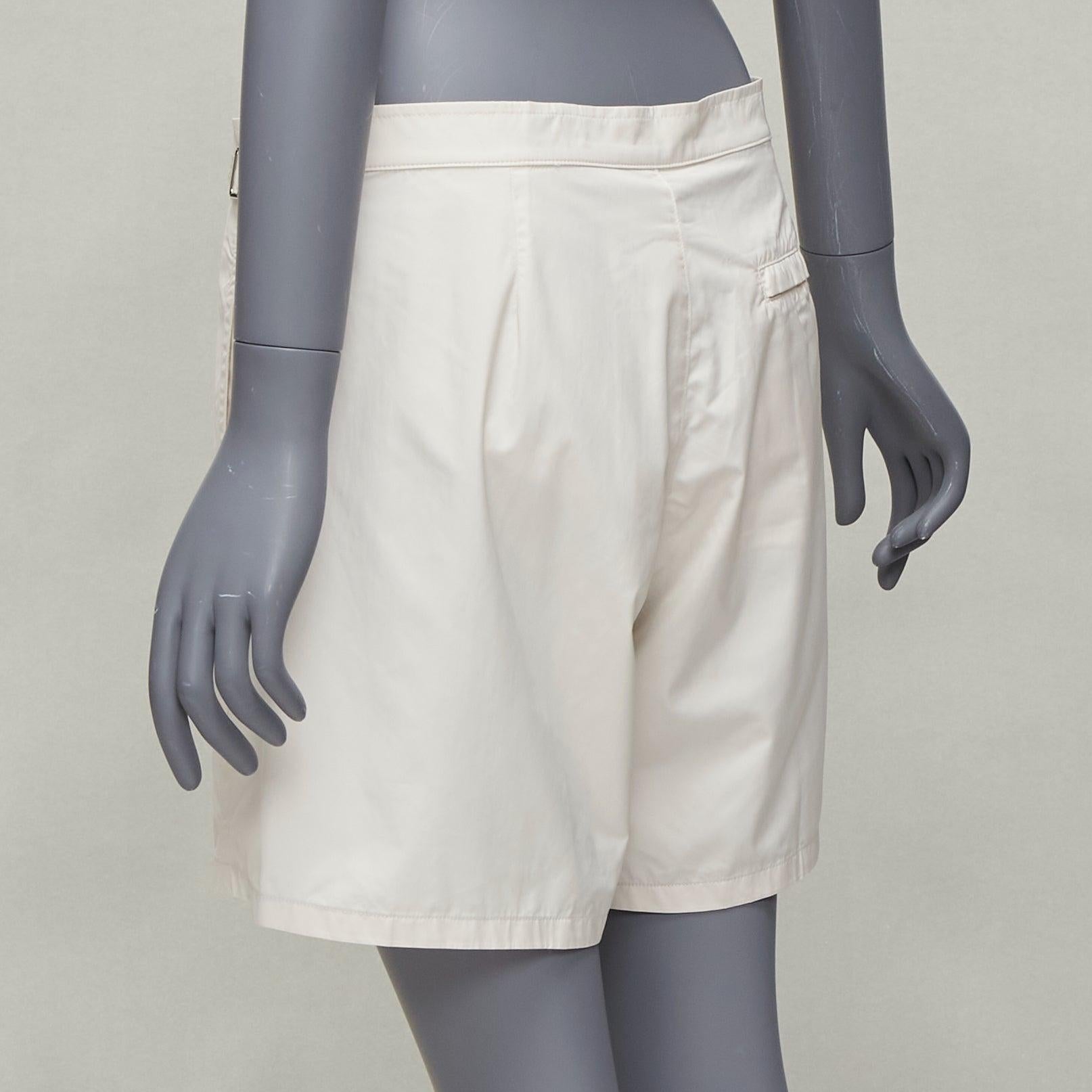LA PERLA cream nylon silver buckle waist mesh lined safari shorts S For Sale 1
