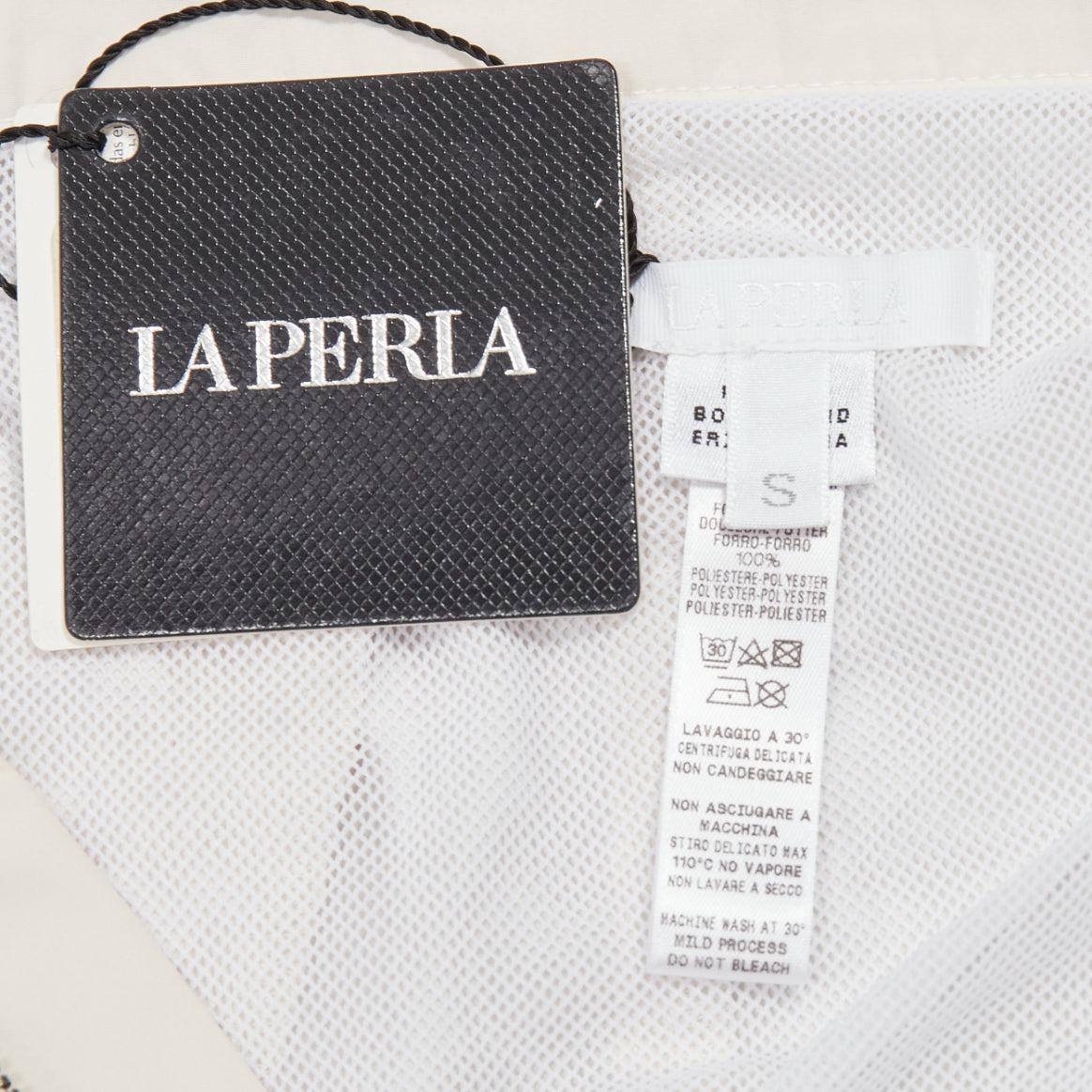 LA PERLA cream nylon silver buckle waist mesh lined safari shorts S For Sale 3