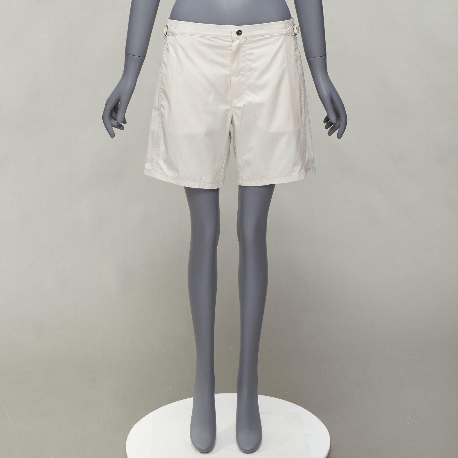LA PERLA cream nylon silver buckle waist mesh lined safari shorts S For Sale 4