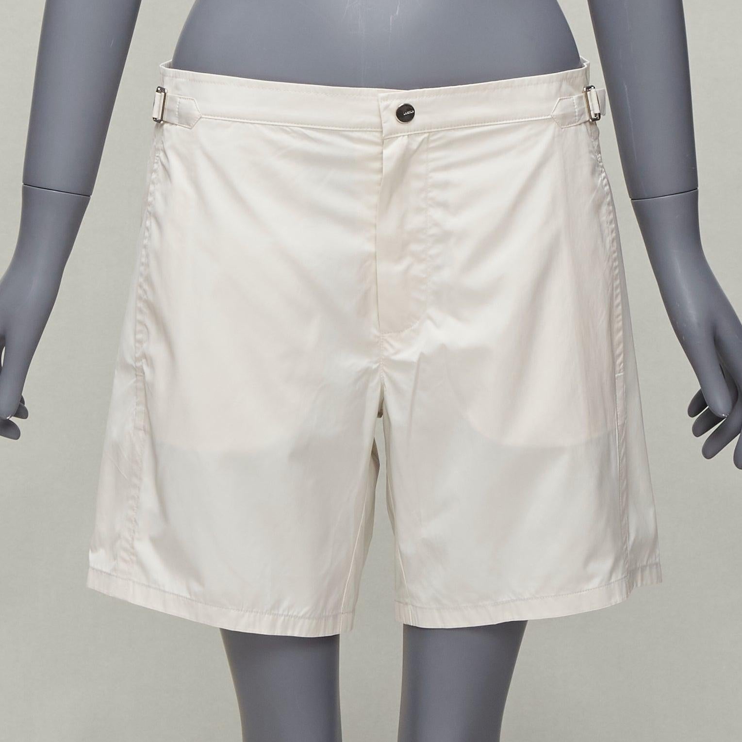 LA PERLA Safari-Shorts aus cremefarbenem Nylon mit silberner Schnalle und Taille aus Netzgeflecht S