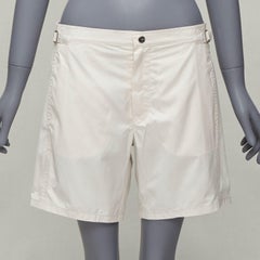 LA PERLA Safari-Shorts aus cremefarbenem Nylon mit silberner Schnalle und Taille aus Netzgeflecht S