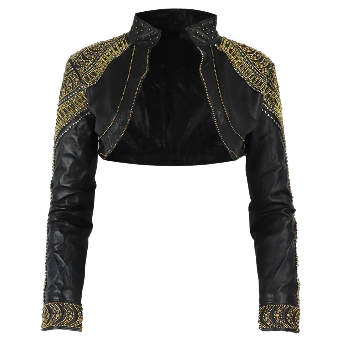 La Perla Cropped Embellished Leather Jacket It 44 Uk 12