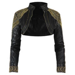 La Perla Cropped Embellished Leather Jacket It 44 Uk 12