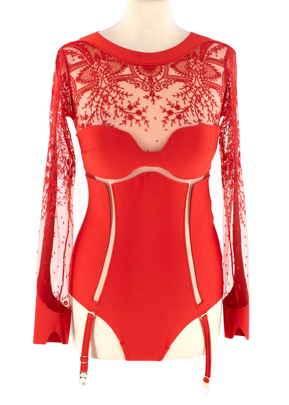 La Perla Desire Red Neoprene and Lace Body, Skirt and Stockings - US 4 For  Sale at 1stDibs