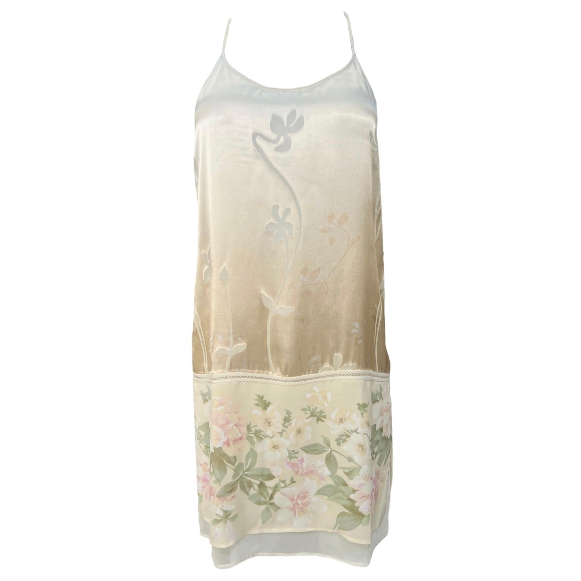 La Perla Dress Slip in raso color crema con stampa floreale in vendita
