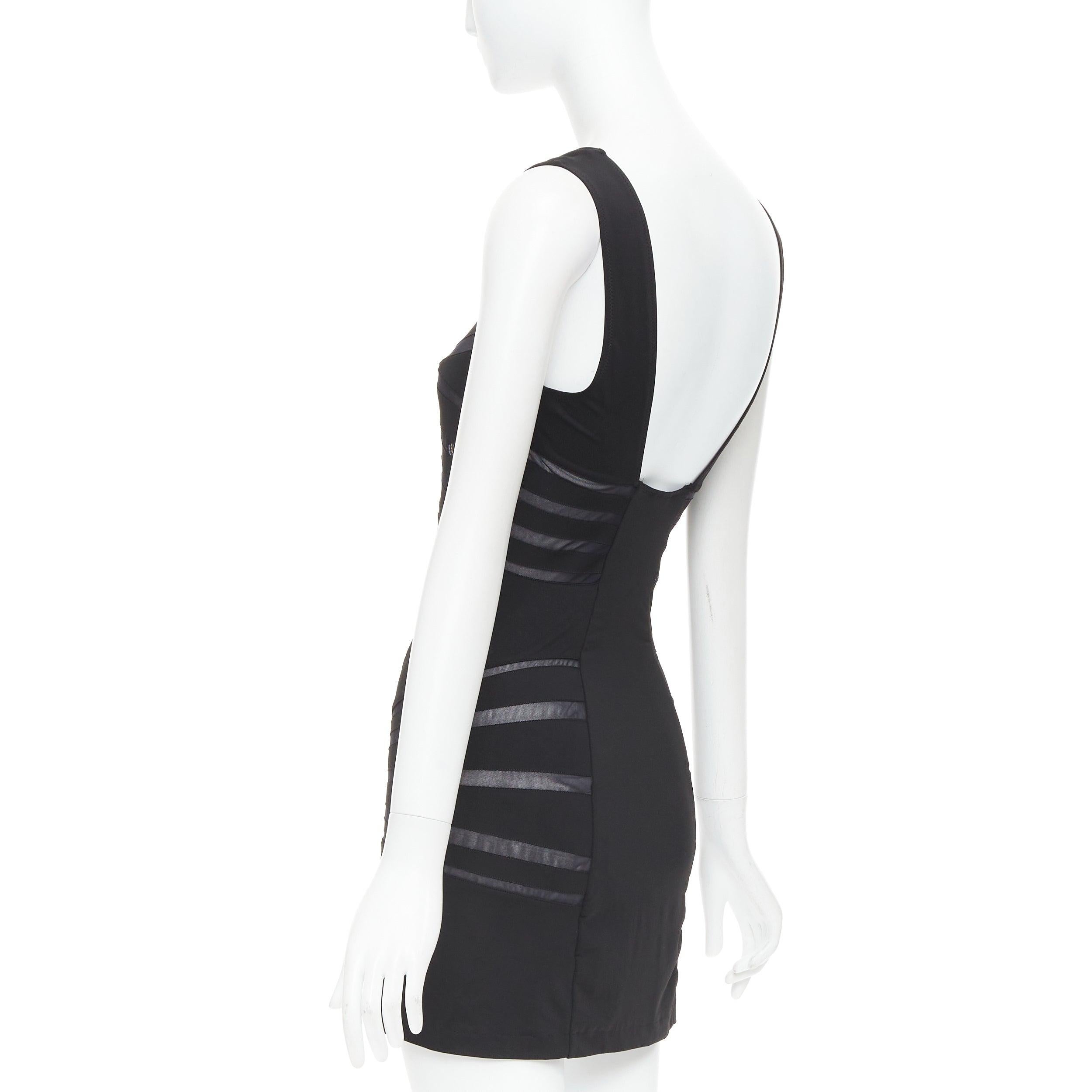 LA PERLA Dune nero, mini abito aderente con pannelli trasparenti, IT40 S in vendita 1