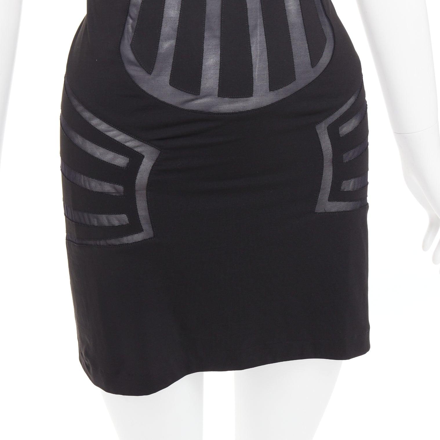 LA PERLA Dune nero, mini abito aderente con pannelli trasparenti, IT40 S in vendita 2