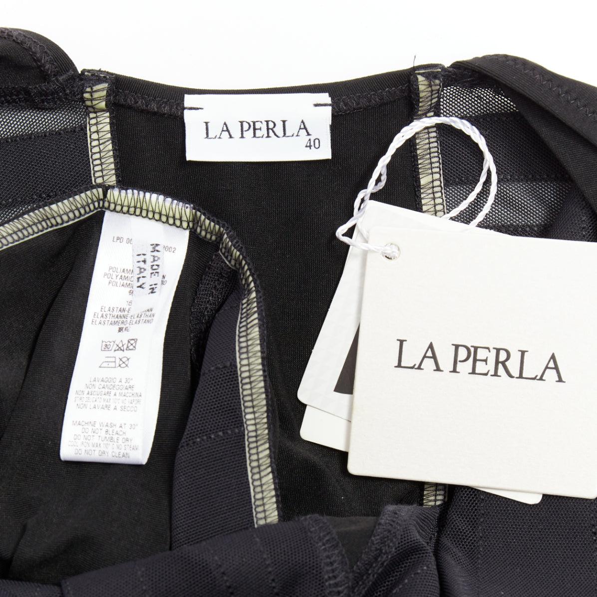 LA PERLA Dune nero, mini abito aderente con pannelli trasparenti, IT40 S in vendita 3