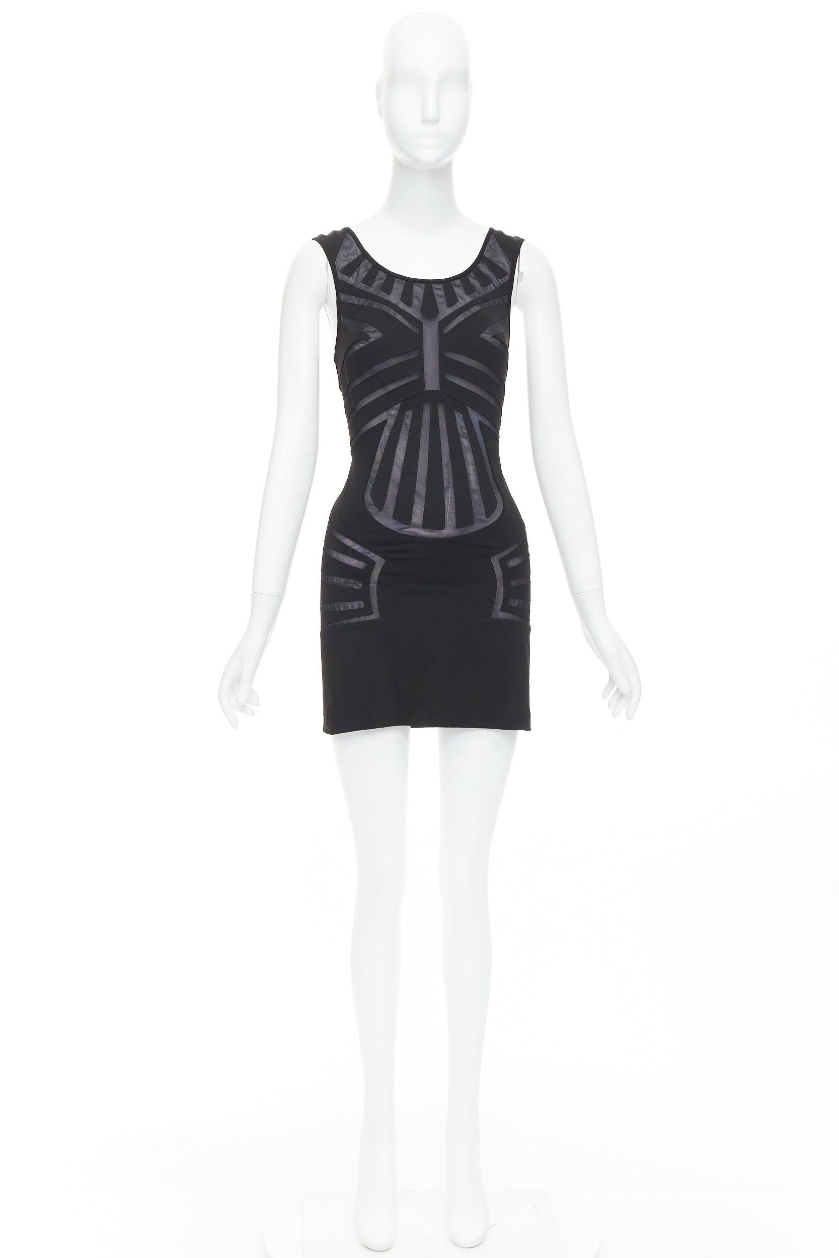 LA PERLA Dune nero, mini abito aderente con pannelli trasparenti, IT40 S in vendita 4