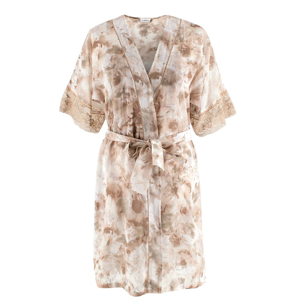 La Perla Floral Print Nude Night Dress & Robe - Size US 6-8 In Excellent Condition For Sale In London, GB