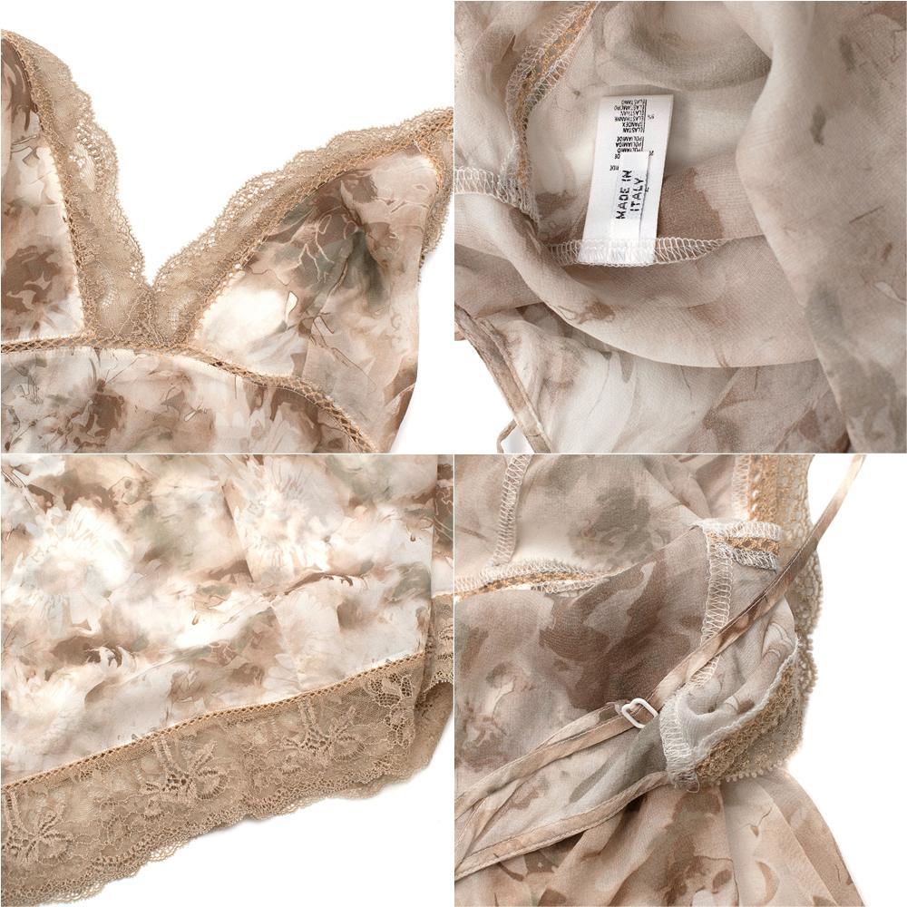Women's or Men's La Perla Floral Print Nude Night Dress & Robe - Size US 6-8