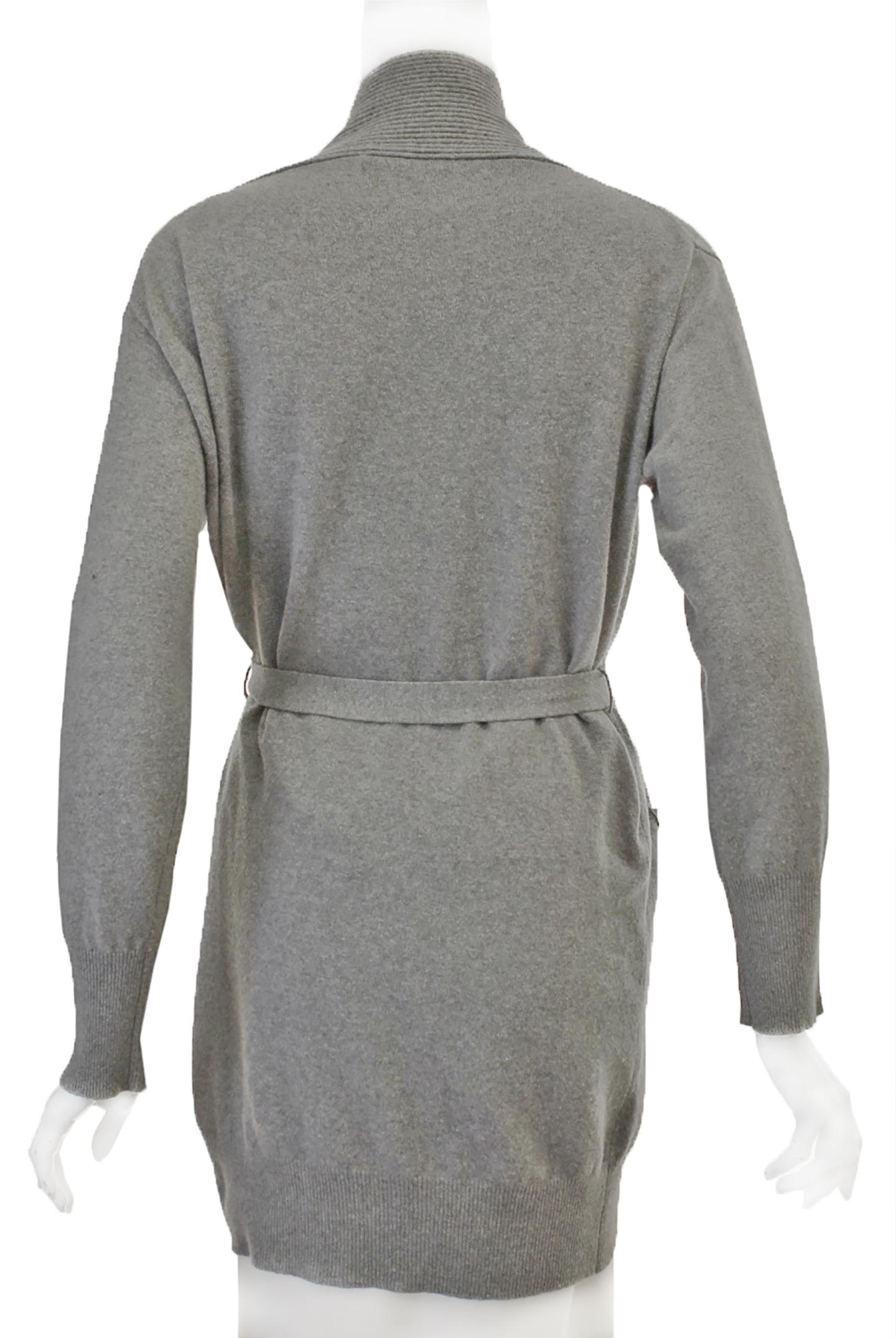 Gray La Perla Grey Long Cardigan Sweater W/ Sash  For Sale