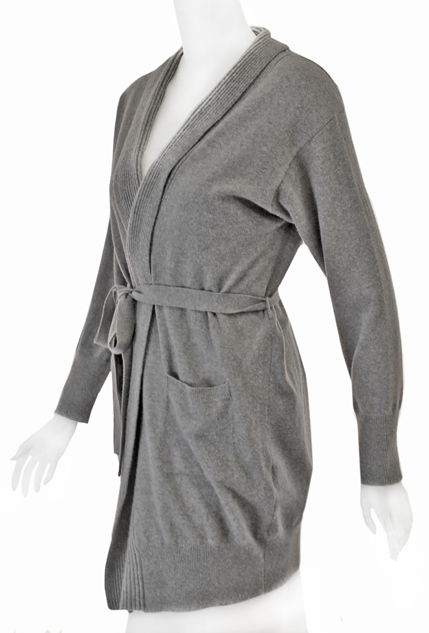 La Perla Grey Long Cardigan Sweater W/ Sash  In Excellent Condition For Sale In Palm Beach, FL