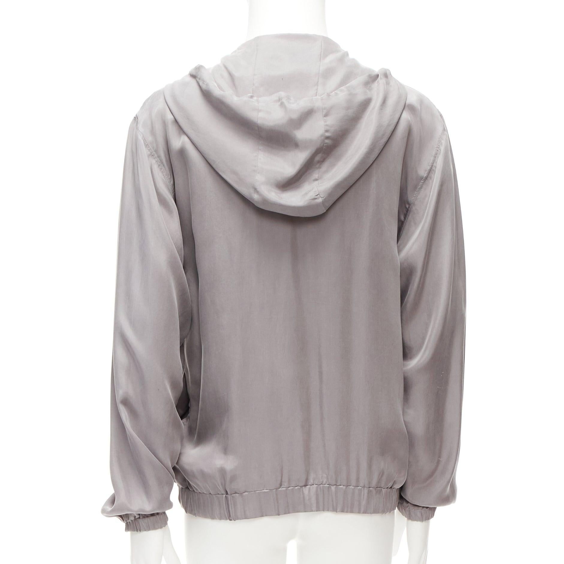 LA PERLA grey silky invisible zipper brown leather tab elastic cuff hoodie M 1