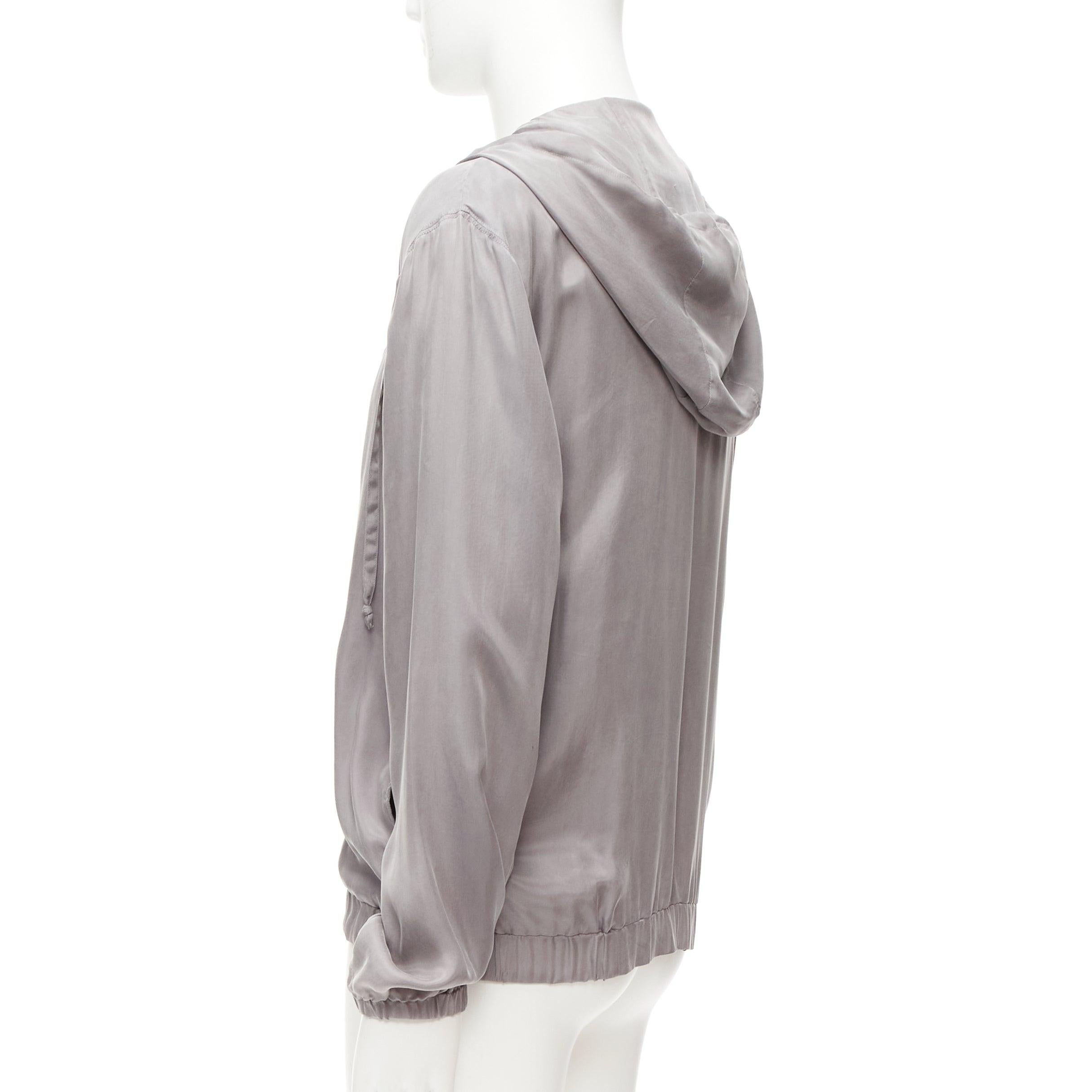 LA PERLA grey silky invisible zipper brown leather tab elastic cuff hoodie M 2