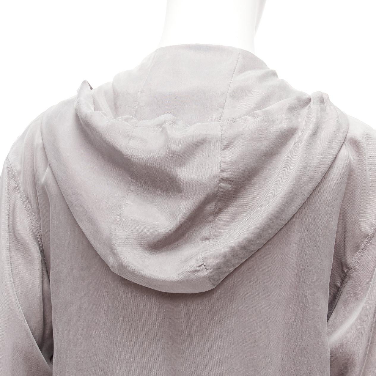 LA PERLA grey silky invisible zipper brown leather tab elastic cuff hoodie M 4