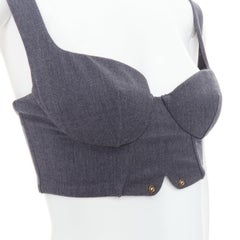 LA PERLA grey virgin wool gold studs cropped bustier top IT36D S