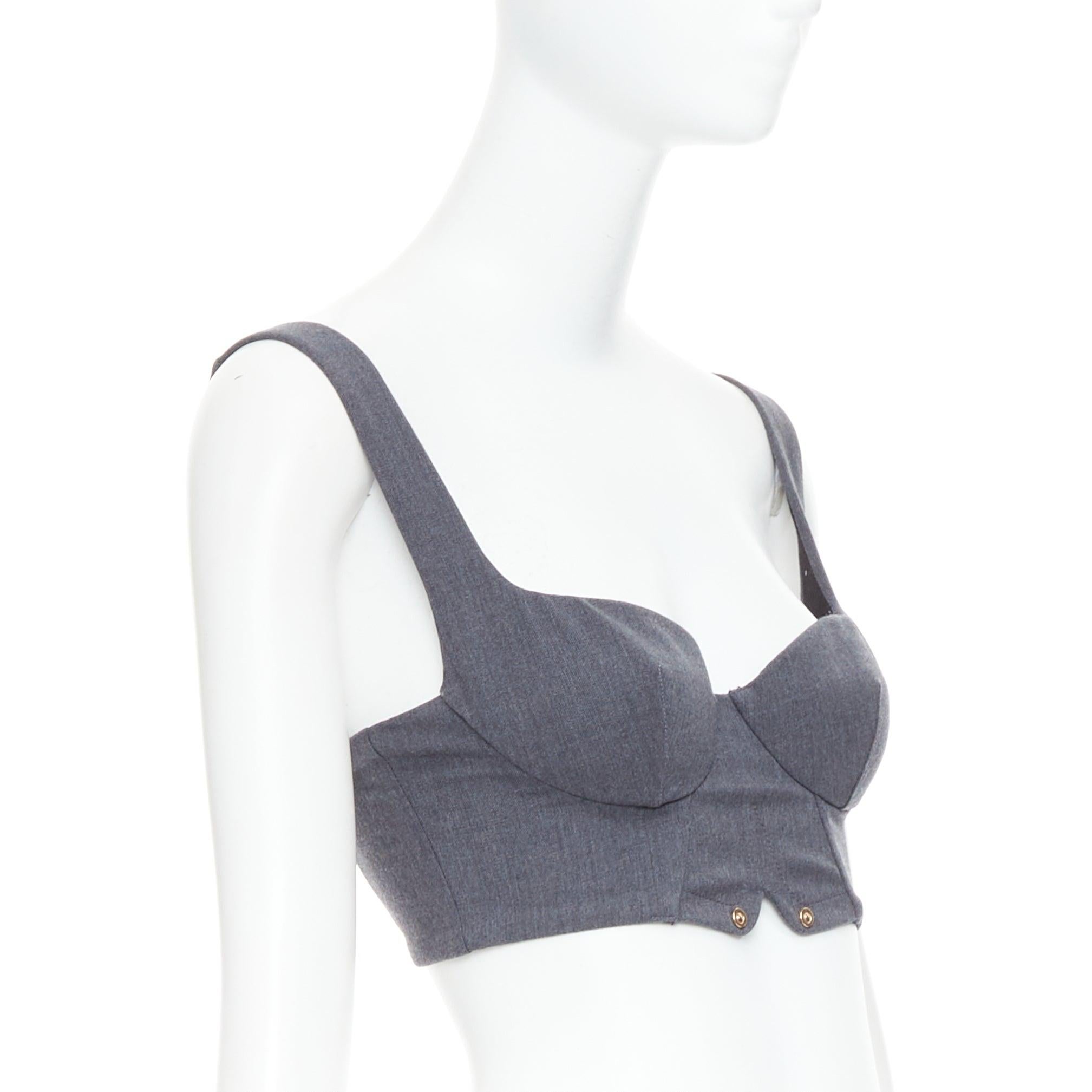 LA PERLA top corpiño de lana virgen gris con tachuelas doradas IT36D S Gris en venta