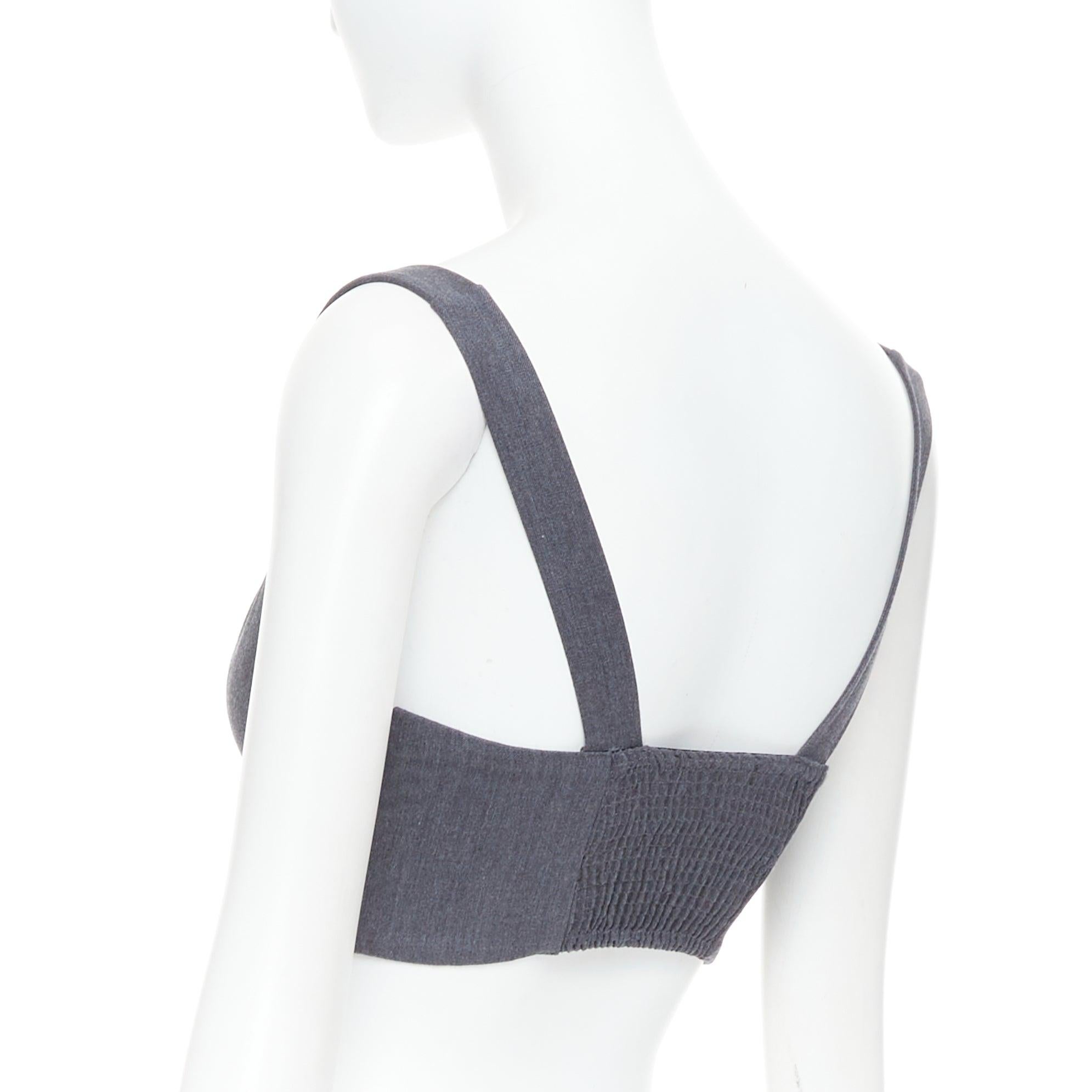 LA PERLA top corpiño de lana virgen gris con tachuelas doradas IT36D S en venta 1