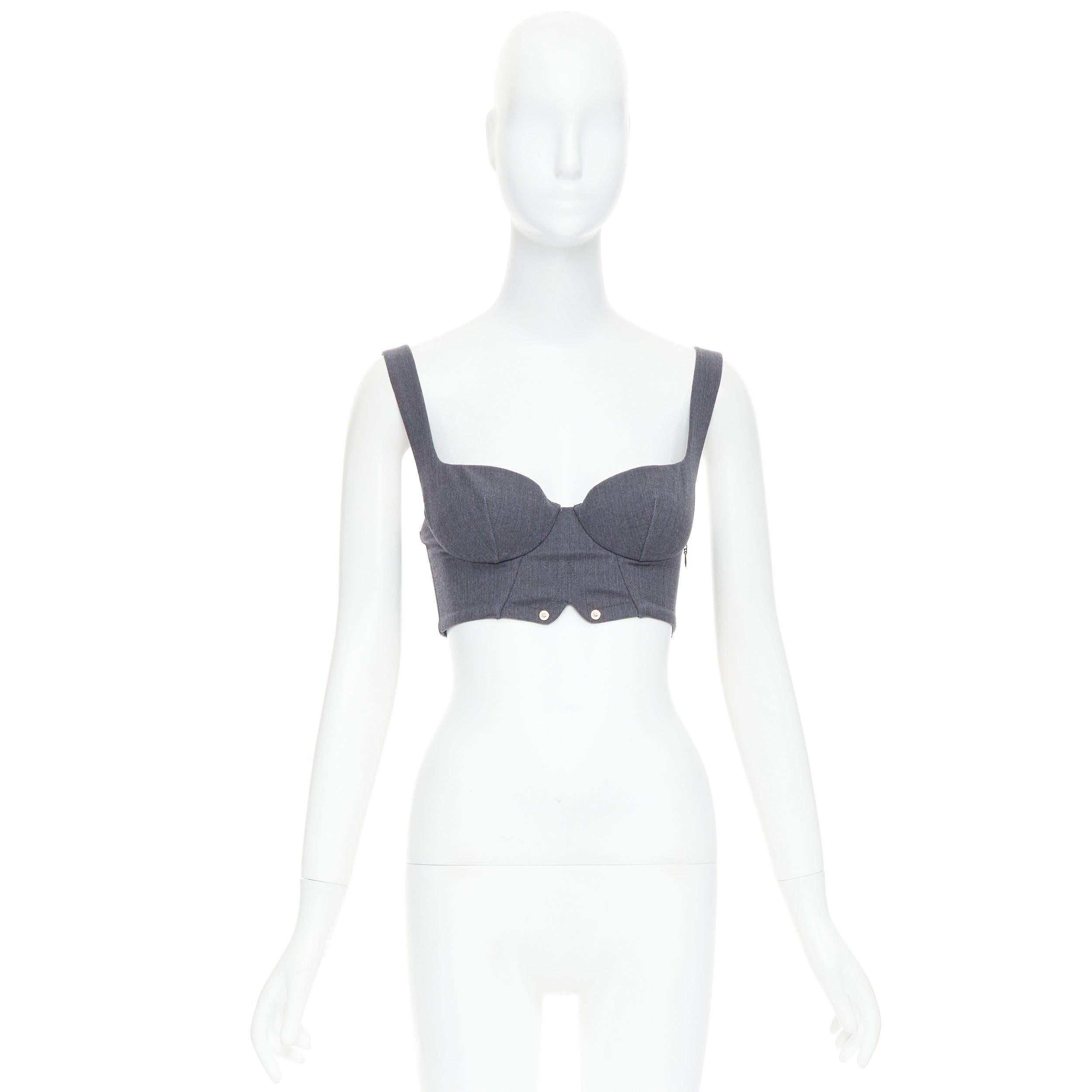 LA PERLA top corpiño de lana virgen gris con tachuelas doradas IT36D S en venta 4