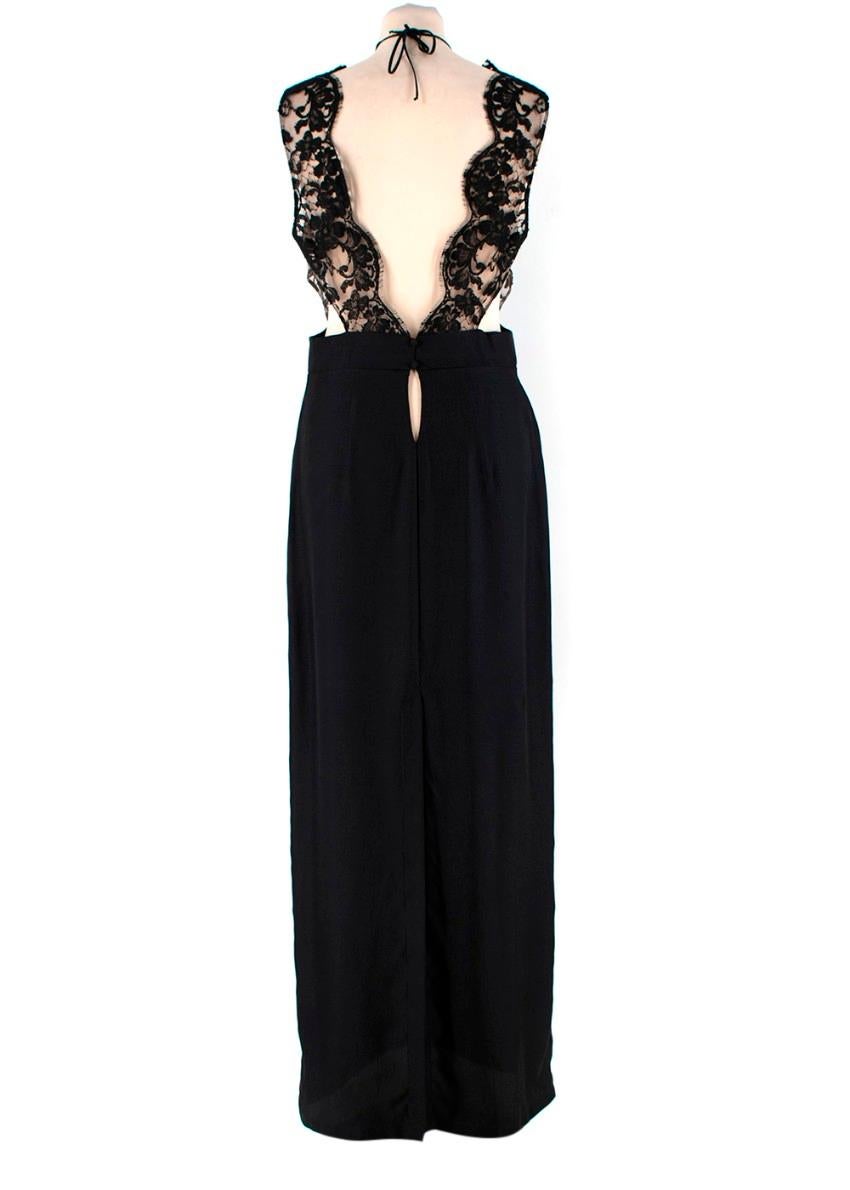 Women's La Perla Halterneck nightgown in black silk with Leavers lace - Size US 8