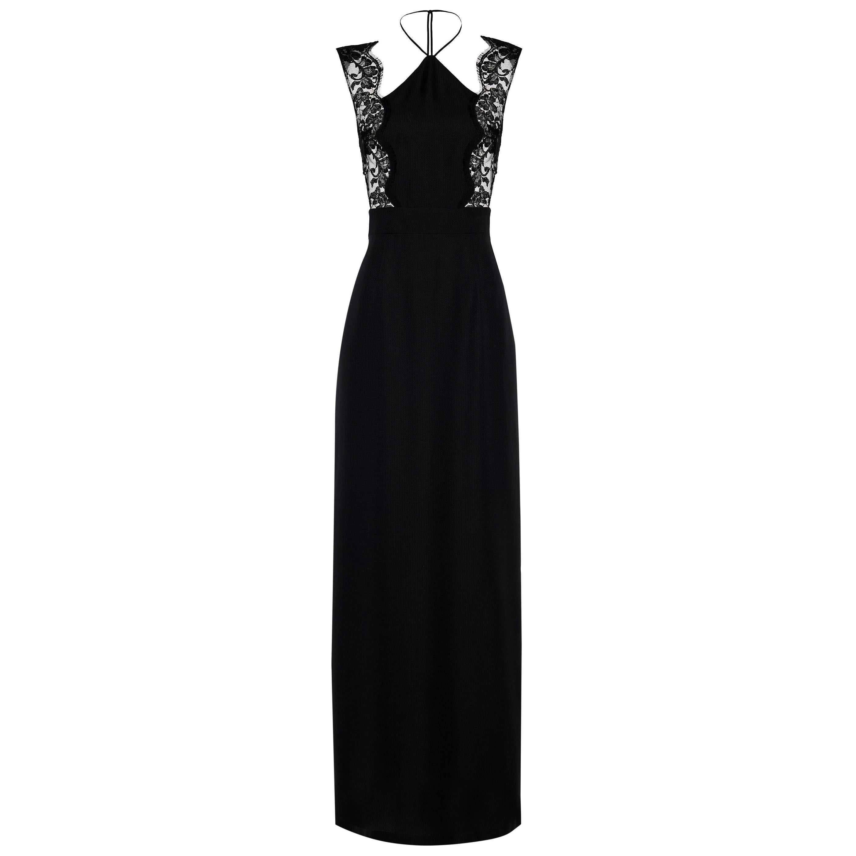 La Perla Halterneck nightgown in black silk with Leavers lace - Size US 8