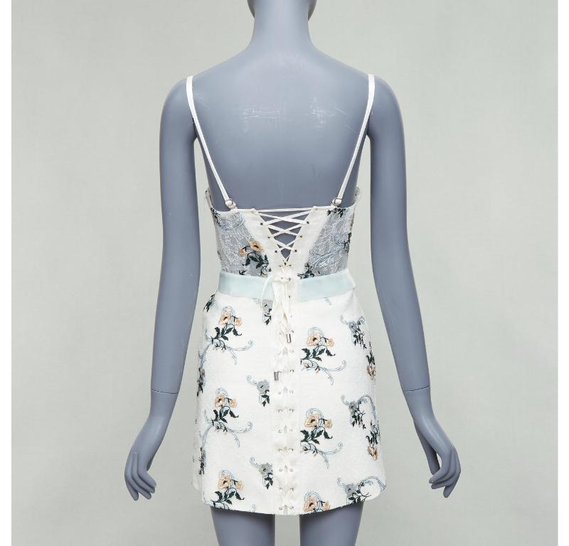 De las mujeres LA PERLA Hampton Court mini vestido de encaje floral de seda verde menta IT38B XS en venta