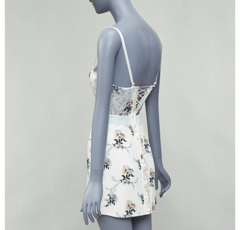 LA PERLA Hampton Court mini vestido de encaje floral de seda verde menta IT38B XS en venta 1