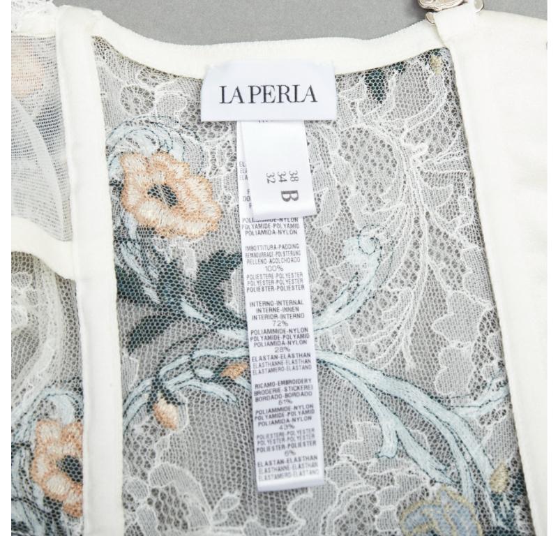 LA PERLA Hampton Court mini vestido de encaje floral de seda verde menta IT38B XS en venta 3