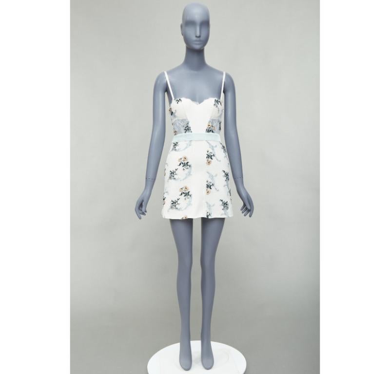 LA PERLA Hampton Court mini vestido de encaje floral de seda verde menta IT38B XS en venta 4