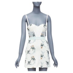 LA PERLA Hampton Court cream mint green silk floral lace mini dress IT38B XS