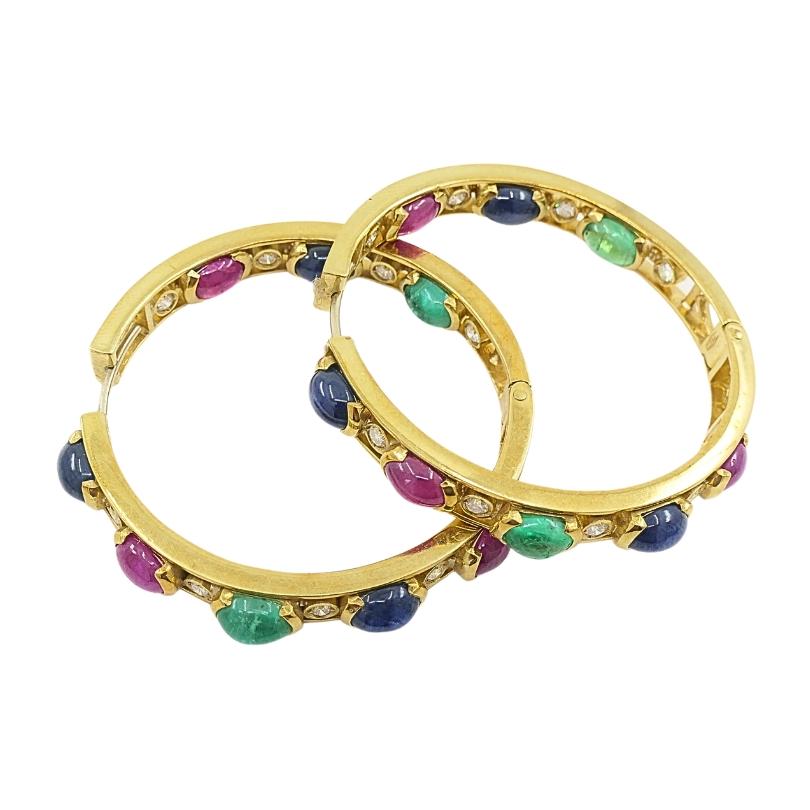 La Perla Hoop Ohrringe 18k Gold Edelstein Cabochons Diamant im Angebot 7