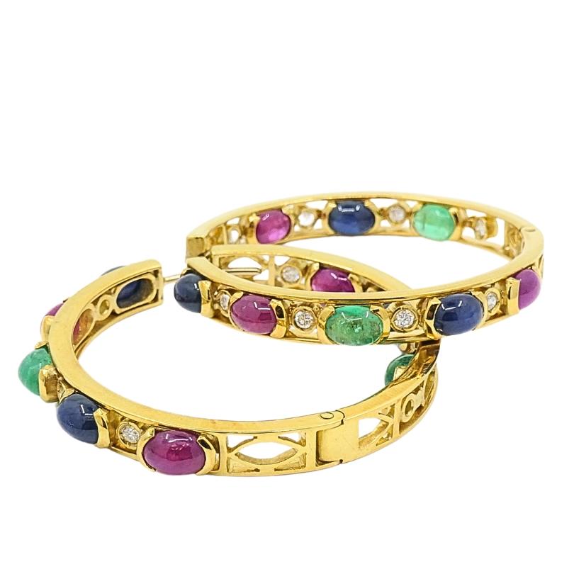 La Perla Hoop Ohrringe 18k Gold Edelstein Cabochons Diamant Damen im Angebot