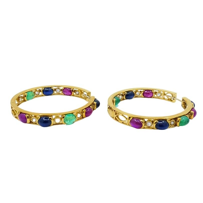 La Perla Hoop Ohrringe 18k Gold Edelstein Cabochons Diamant im Angebot 2
