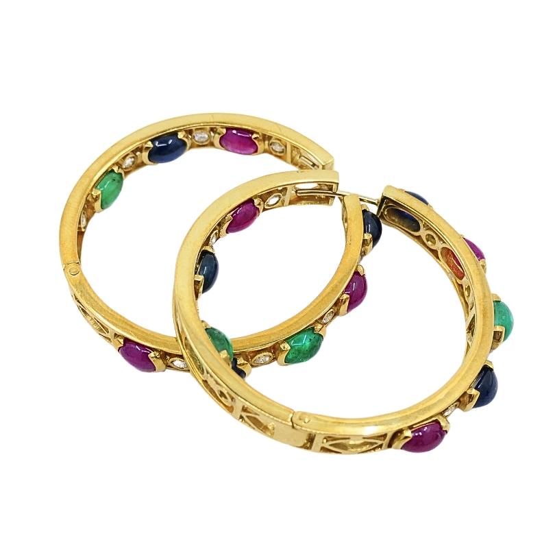 La Perla Hoop Ohrringe 18k Gold Edelstein Cabochons Diamant im Angebot 3