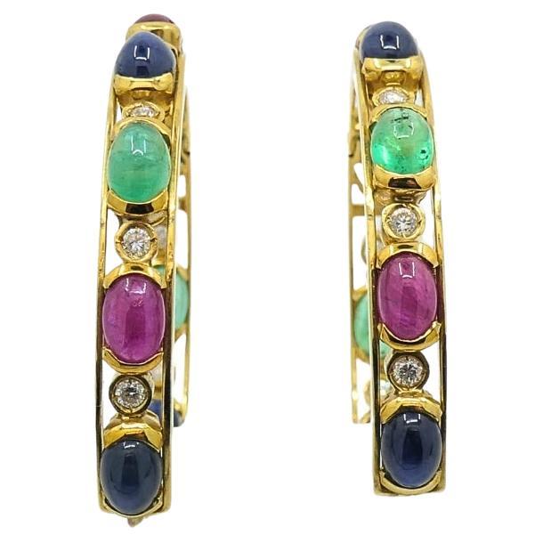 La Perla Hoop Ohrringe 18k Gold Edelstein Cabochons Diamant im Angebot 4