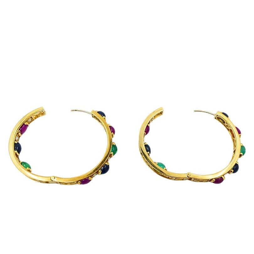 La Perla Hoop Ohrringe 18k Gold Edelstein Cabochons Diamant im Angebot 5