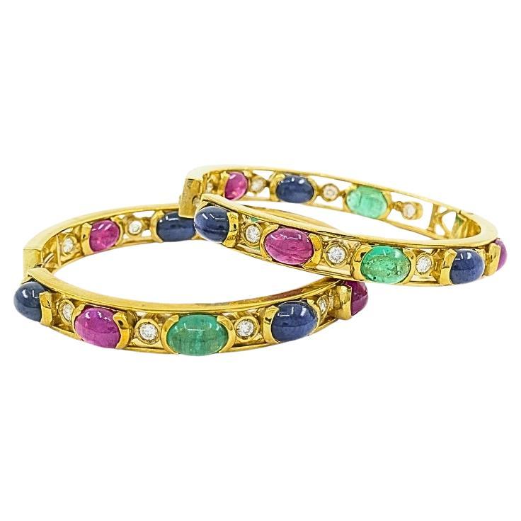 La Perla Hoop Ohrringe 18k Gold Edelstein Cabochons Diamant im Angebot