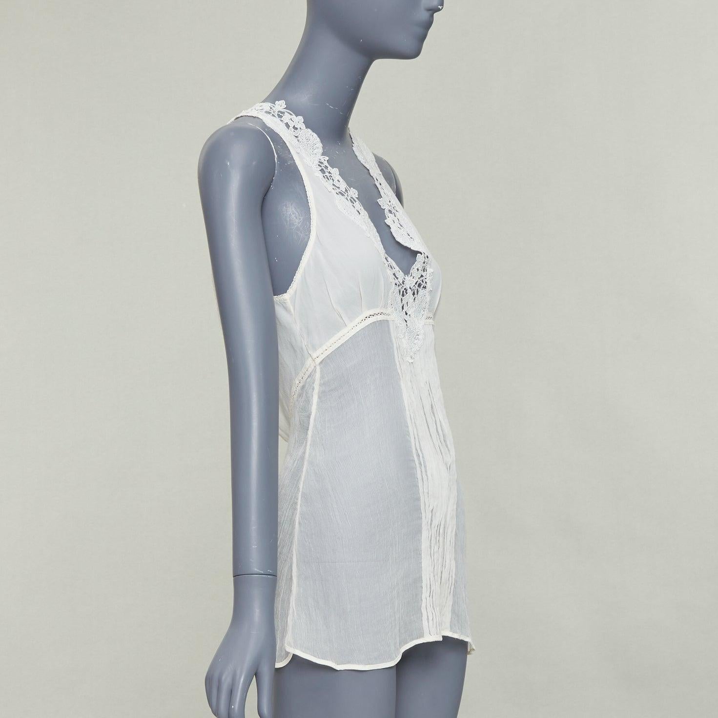 LA PERLA komplizierte florale Spitze trim plissiert tief V zurück ausgeschnitten Tank Top Sz1 XS (Grau) im Angebot
