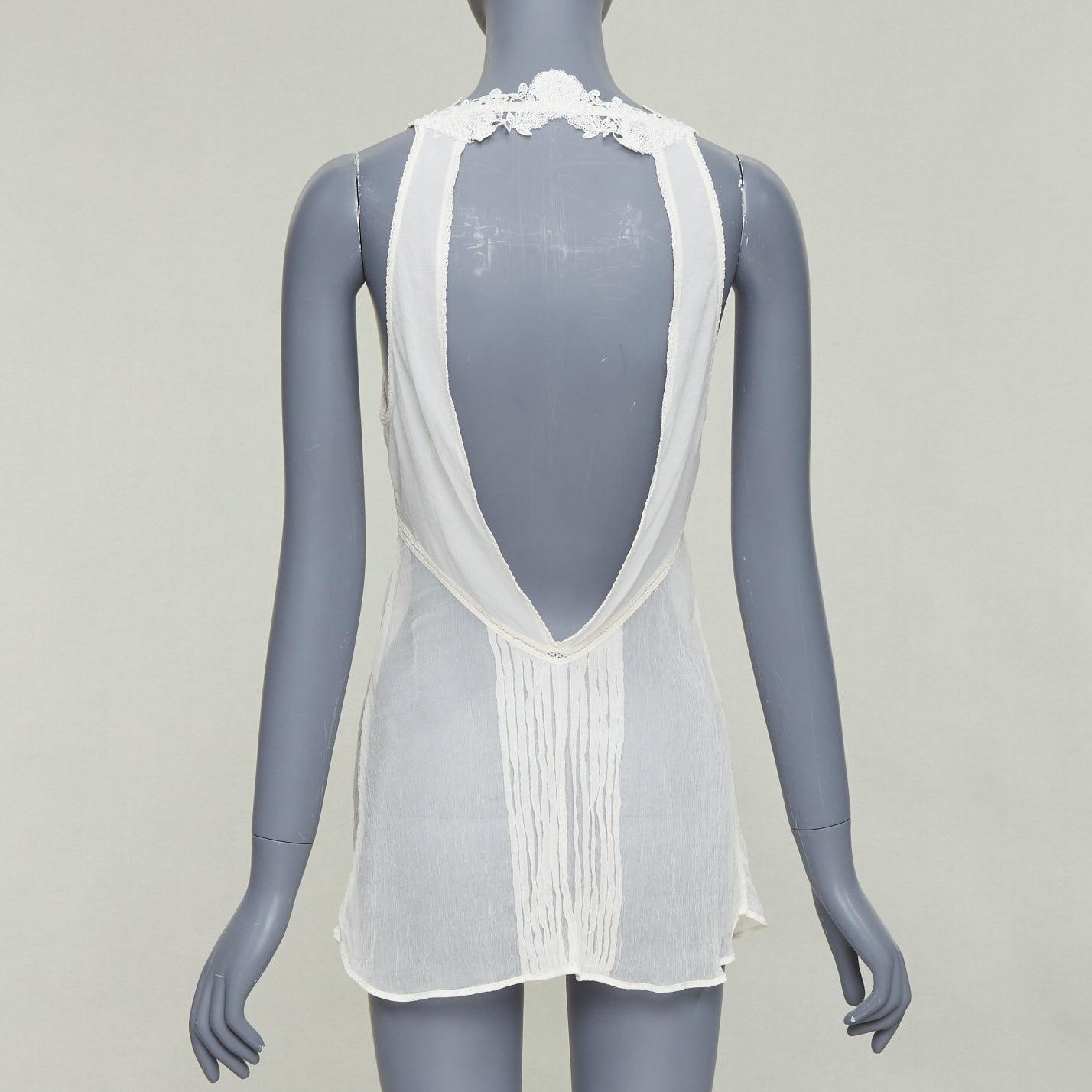 LA PERLA komplizierte florale Spitze trim plissiert tief V zurück ausgeschnitten Tank Top Sz1 XS Damen im Angebot