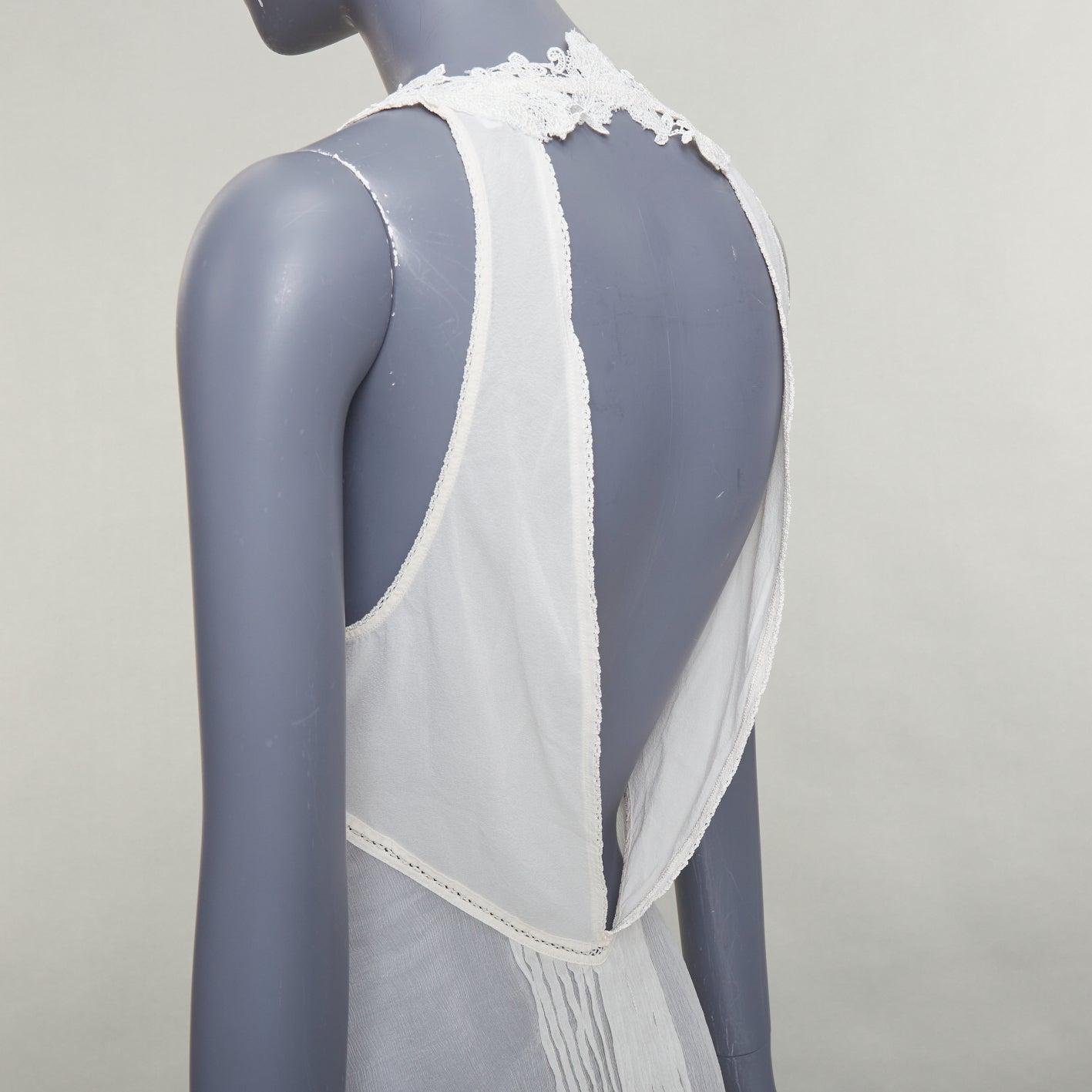 LA PERLA komplizierte florale Spitze trim plissiert tief V zurück ausgeschnitten Tank Top Sz1 XS im Angebot 2